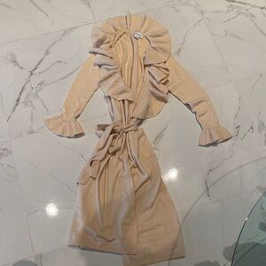 Bloomingdale's Cream Long Sleeve Longline Ruffle Duster Cardigan Size Medium